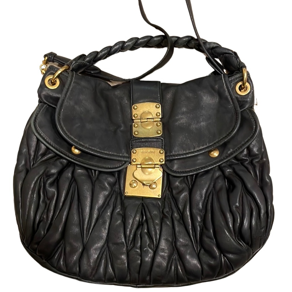 Miu Miu Black Leather & Gold Lock Bag | Over the Shoulder, Large